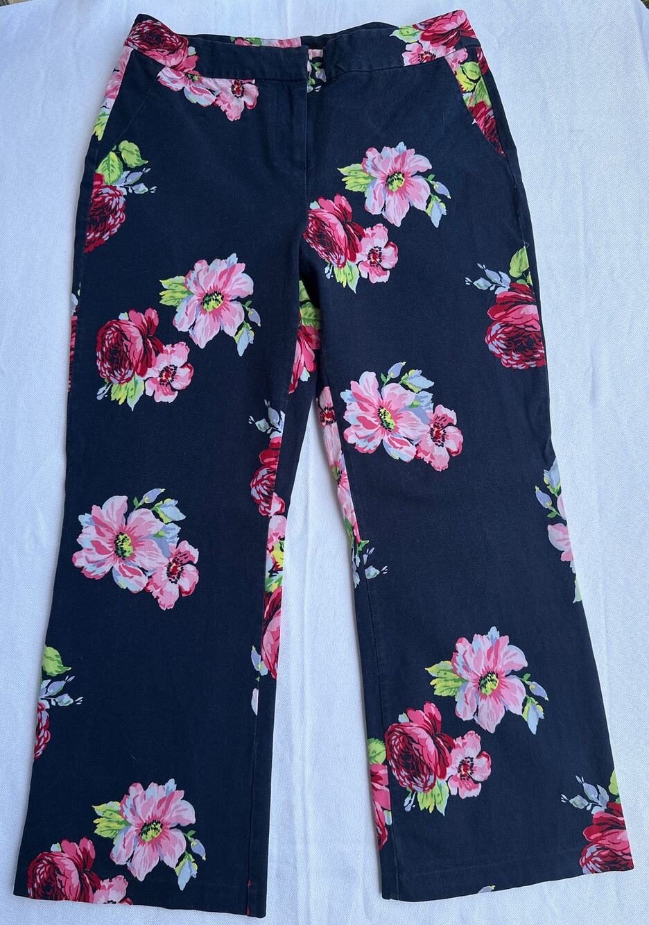 IMNYC Isaac Mizrahi Navy Floral Print Cropped Pants Women's Size 8